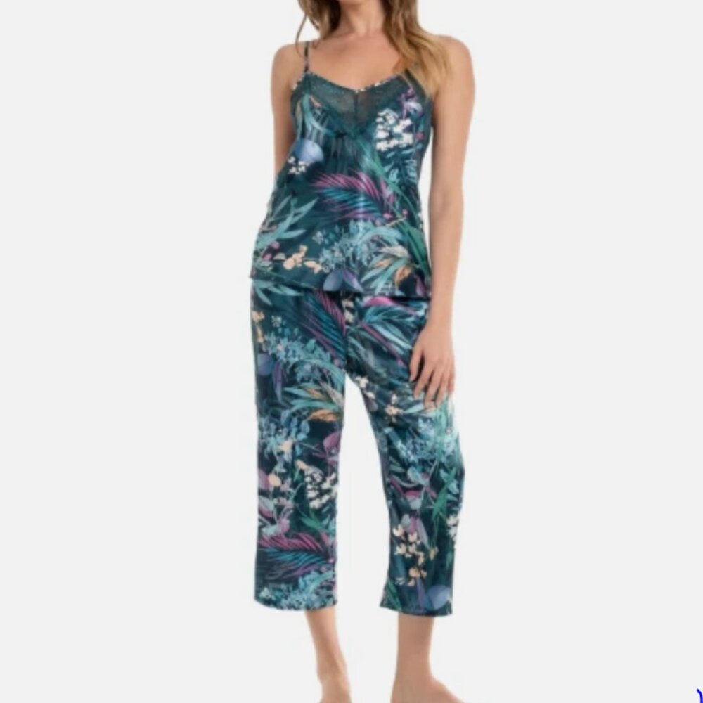 Linea Donatella Womens 2 Pc Botanical Pajama Pants Set  M L